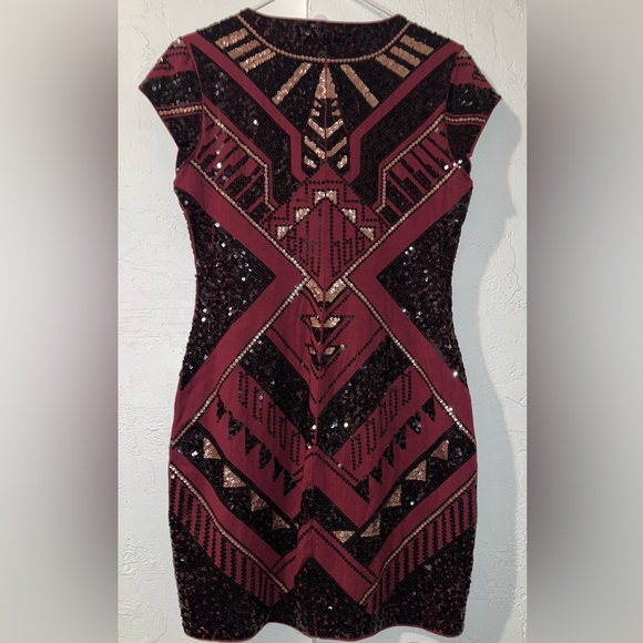 Express Burgundy and Black Sequin Dress - Picture 4 of 13